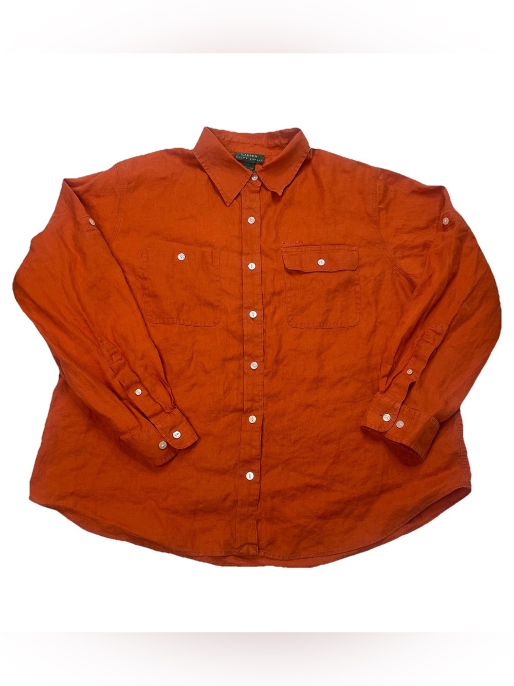 Lauren Ralph Lauren 100% Linen Button Up Shirt Womens Size 2X XXL Orange Coastal